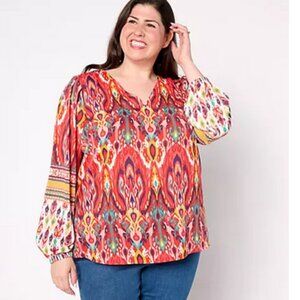 BELLE BOHO BY KIM GRAVEL Women's Find Your Fire Boho Blouse Size M Spice Sleeve